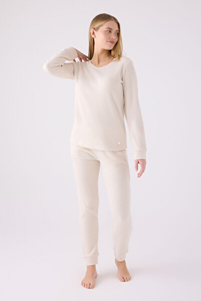 Pierre Cardin Kadın Krem Uzun Kol Pijama Takım