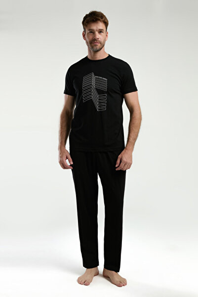 Arnetta Erkek Siyah Kısa Kol Pijama Takım