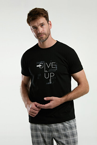 Arnetta Чоловічий чорний піжамний комплект з короткими рукавами