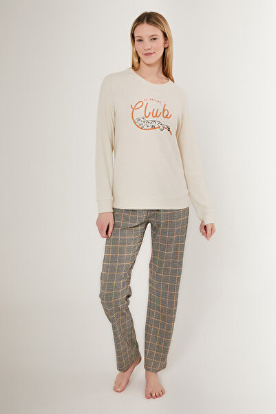 Arnetta Kadın Krem Uzun Kol Pijama Takım