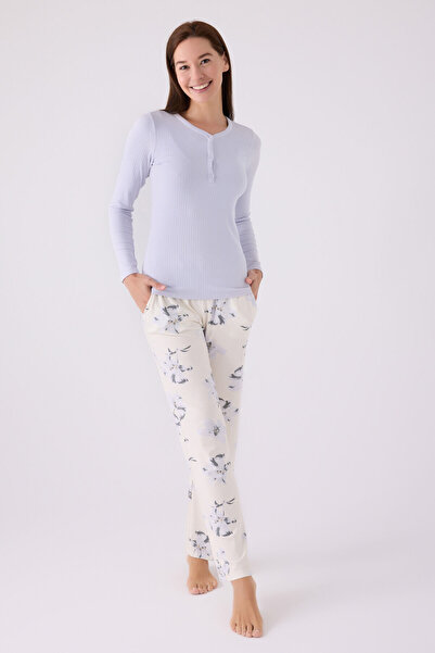 Pierre Cardin Kadın Mavi Uzun Kol Pijama Takım