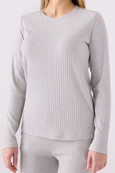 Pierre Cardin Kadın Bisiklet Yaka Pigment Baskılı Kışlık Regular Fit Gri Pijama Takımı PC8908-S-V2