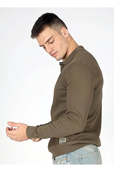 Lee Cooper Polo Neck Khaki Men's Sweatshirt 251 Lcm 241031 Sirius Olive