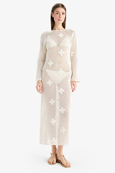 DeFacto Regular Fit Uzun Kollu Dantelli Maxi Plaj Elbisesi-Fall in Love E0603AX25SM