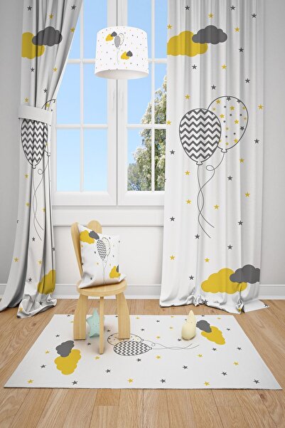Talia Home Balon Desenli Çocuk Odası Fon Perdesi 2 Kanat Tla-189