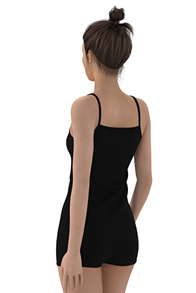 TOLIN 1224 100% Cotton Black Women's Piped Thin Thread Strap Undershirt