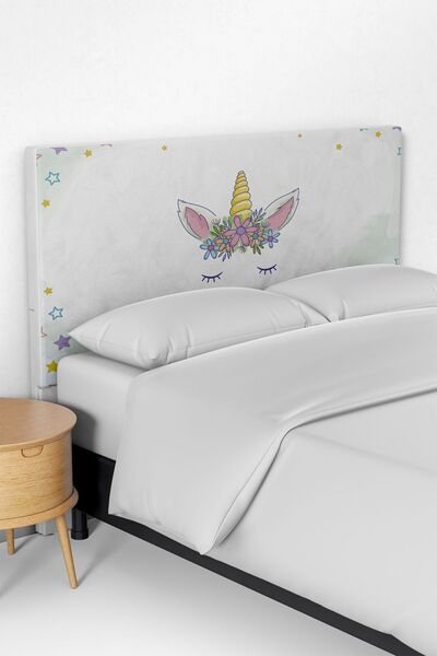 Talia Home Beyaz Unicorn Desenli Çocuk Odası Yatak Baza Başlık Kılıfı TLABK-076