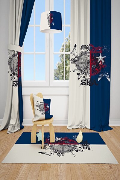 Talia Home ستارة خلفية لغرفة الأطفال بتصميم بحار بلونين وشاحين Tla-184