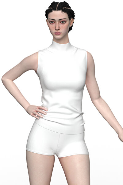 TOLIN Women's Zero Sleeve Cotton Stretch Fabric White Turtleneck Body Undershirt 1257