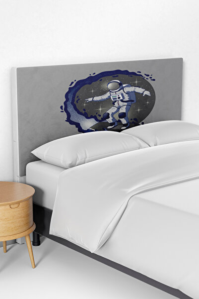 Talia Home Gri Uzay Astronot Desenli Çocuk Yatak Baza Başlık Kılıfı TLABK-233