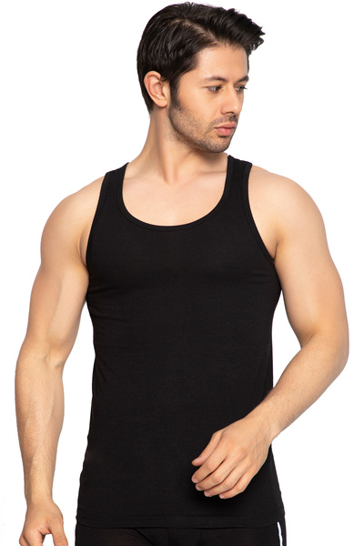 TOLIN Men's Black Tank Top - 100% Cotton, Single Jersey 114