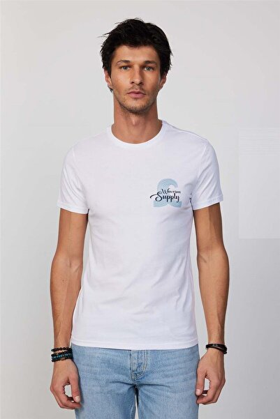 Tudors Ανδρικό T-shirt Slim Fit Slim Fit 100% βαμβακερό τυπωμένο λευκό μπλουζ...