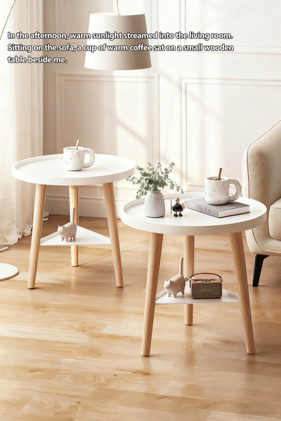 Generic Simple small round table double layer storage bedside coffee table home side table