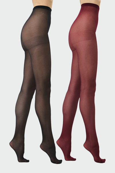 C&City İnce Büyük Beden 40 Opak 2'li Külotlu Çorap Bordo/Siyah