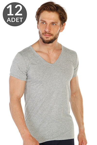 TOLIN 12-пакетний бавовняний сірий меланж чоловічий супрем V-подібний комір фанти 317