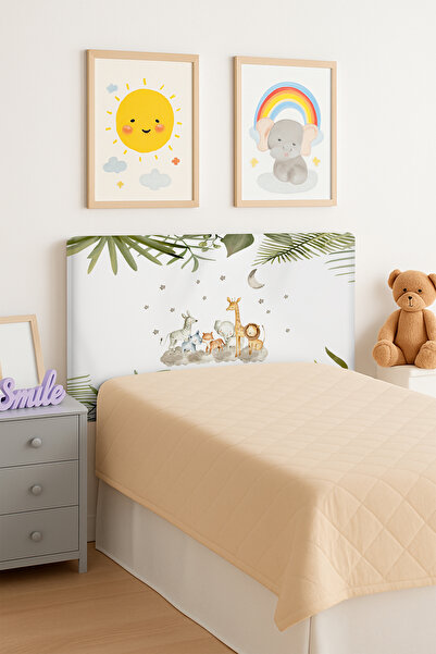 Talia Home Safari Sevimli Hayvanlar Desenli Yatak Baza Başlık Kılıfı TLABK-041