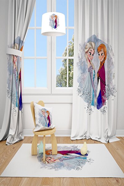 Talia Home Frozen Elsa & Anna Patterned Children and Baby Background Curtain ...