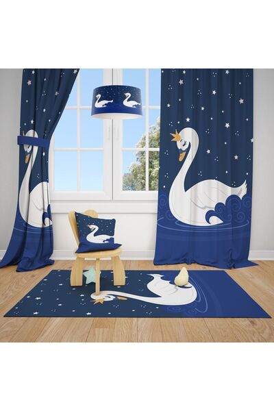 Talia Home Дитяча та дитяча кімната з синім лебедем, штора 2-стулкова Tla-223