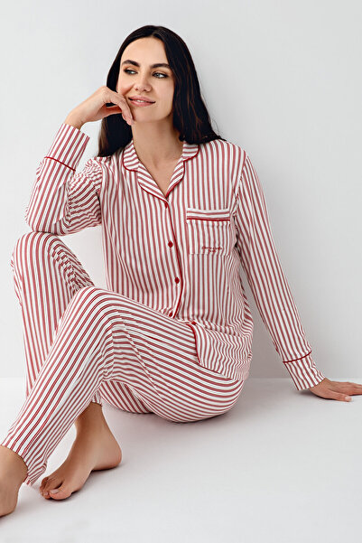 Pierre Cardin Γυναικεία κόκκινη πιτζάμα με πουκάμισο