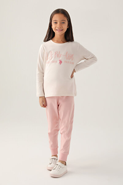 U.S. Polo Assn. Girl's White Long Sleeve Pajama Set