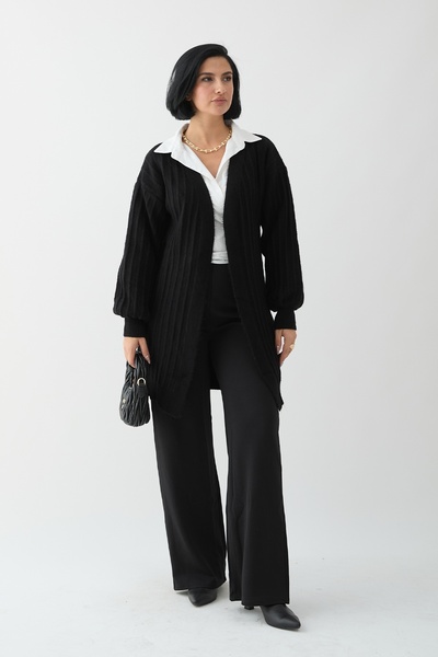 InStyle Black Knitwear Plush Corded Cardigan