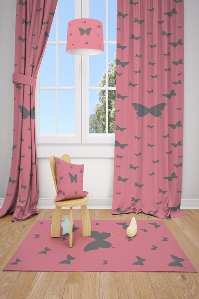 Talia Home Рожева метелик візерунок дитяча та дитяча кімната фон штора 2 крил...