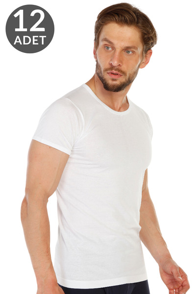 TOLIN Pack of 12 100% Cotton White O Neck Men's Single Jersey Undershirt 314