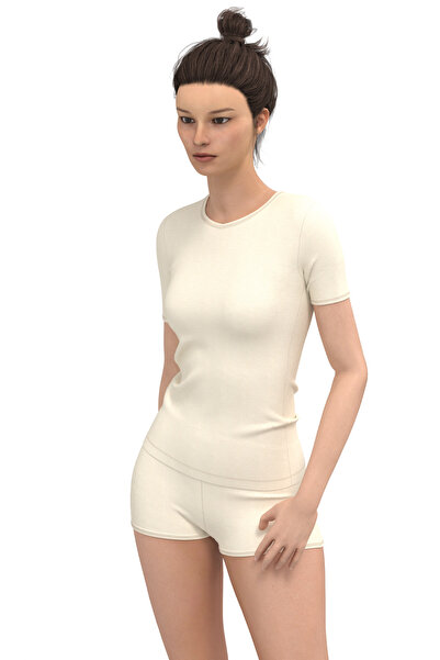 TOLIN Women's Short Sleeve Round Neck 100% Cotton Undershirt 324 - Cream