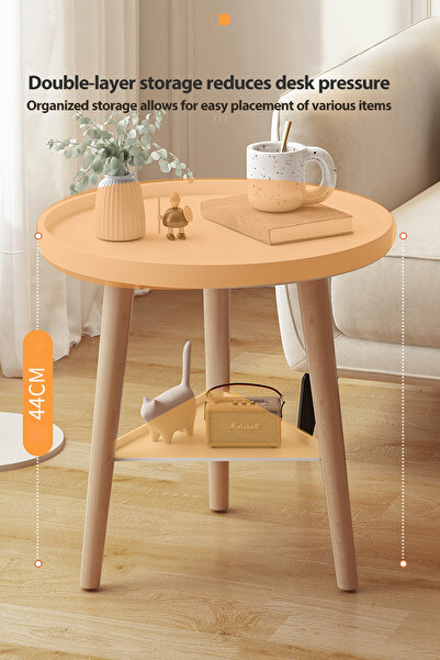 Generic Simple small round table double layer storage bedside coffee table home side table
