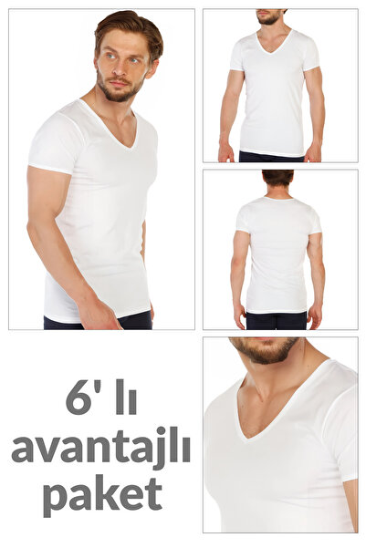 TOLIN Pack of 6 100% Cotton White Men's Single Jersey V-Neck Undershirt 317b