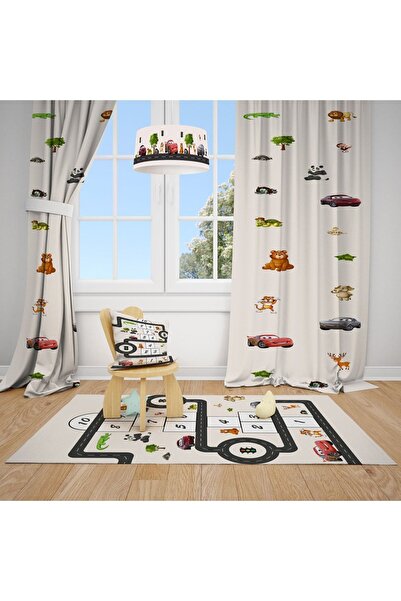 Talia Home Sevimli Hayvanlar Desenli Çocuk Ve Bebek Odası Fon Perdesi 2 Kanat...