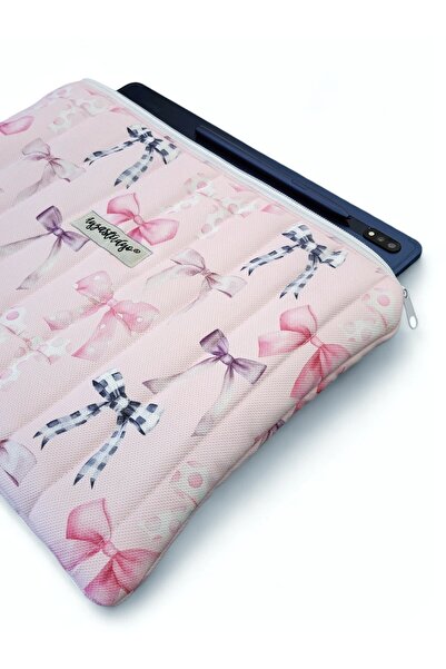 Ayza Stüdyo Pink iPad Tablet Bag with Colorful Ribbon Pattern, 10-12 Inch Compatible