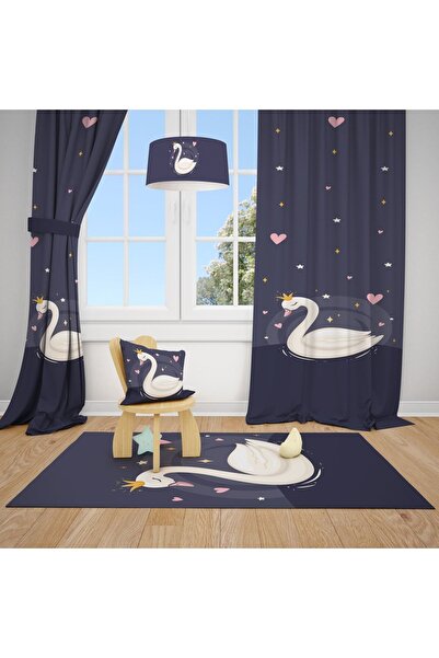 Talia Home Антрацитовий завіса для дитячої та дитячої кімнати з малюнком лебе...