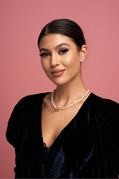 ohmygod jewelry 925 Argint Colier Maktub cu perle de cultură de 6 mm și accesorii din argint placat cu aur, 38 cm