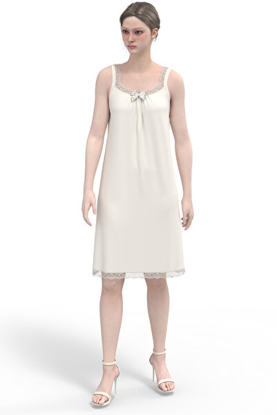 TOLIN Women's Wide Thick Strap Viscose Petticoat Cream Nightdress 1584