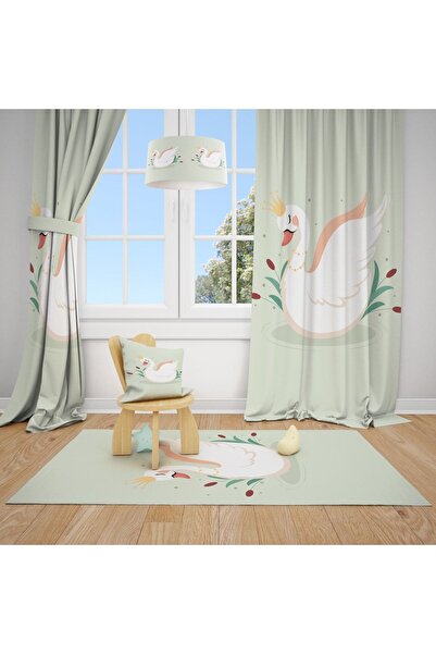 Talia Home Зелена лебединий візерунок дитяча та дитяча кімната фон завіса 2 к...