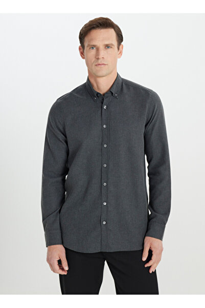ALTINYILDIZ CLASSICS Slim Fit Düğmeli Yaka Antrasit Erkek Gömlek ACE202510303_GÖMLEK PAR DY