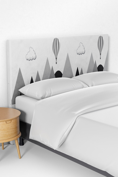 Talia Home Gri Arka Plan Dağ Desenli Kuş Vadi Çocuk Yatak Baza Başlık Kılıfı TLABK-287