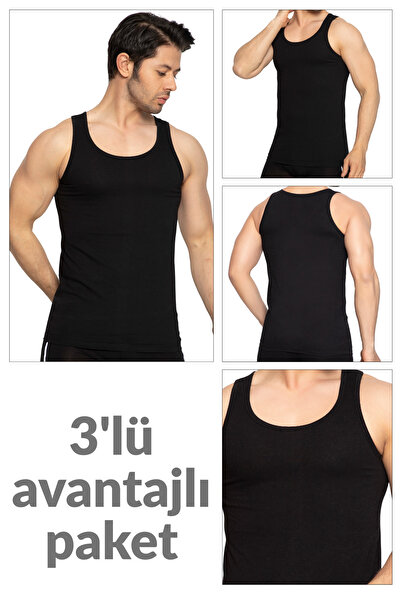 TOLIN Black Men's Undershirt - 100% Cotton, Single Jersey 114, 3 Pack