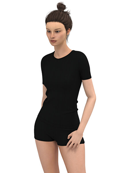 TOLIN Black Round Neck Short Sleeve 100% Cotton Women's Undershirt 324