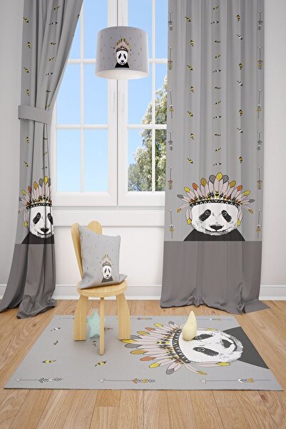Talia Home Панда Дизайн Дитяча та Дитяча Кімната Фон Штора 2 Крила Tla-101