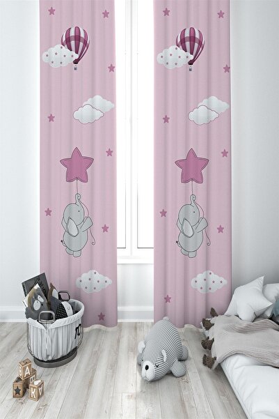 Talia Home غرفة الأطفال غرفة الطفل الفيل نمط خلفية الستار 2 أجنحة Tla-075