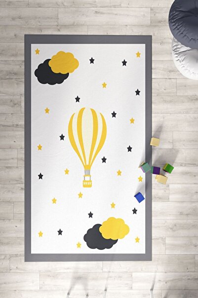 Homiko Sarı Uçan Balon Desenli Çocuk ve Bebek Odası Dekoratif Halı TLH-127