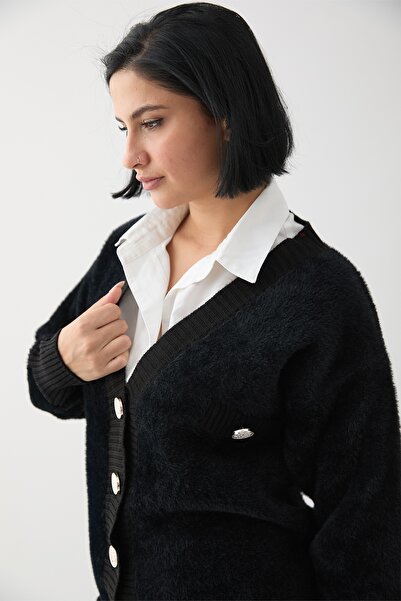 InStyle Black Knitwear Cardigan - Pocket Detailed and Furry