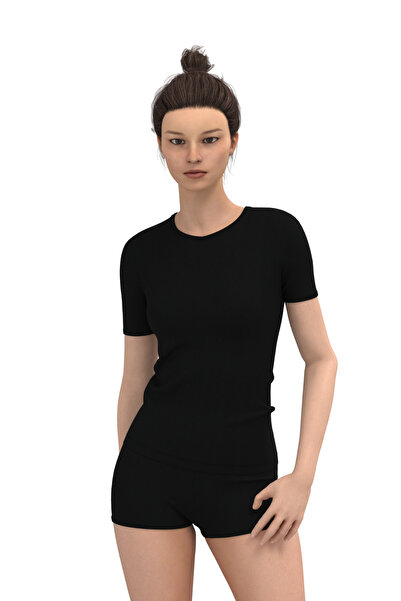 TOLIN Black Round Neck Short Sleeve 100% Cotton Women's Undershirt 324