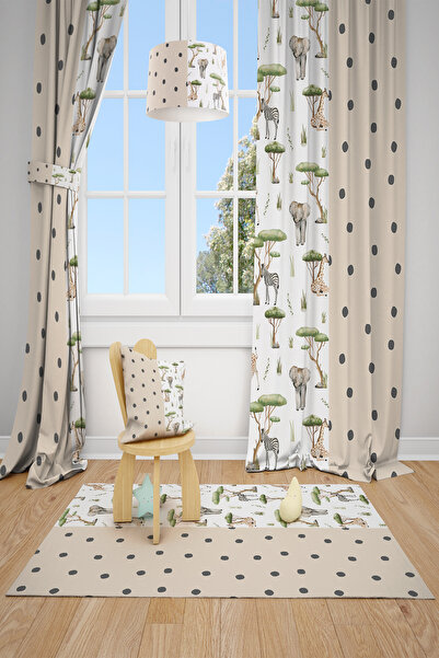 Talia Home Safari Hayvanlar Desenli Çocuk Ve Bebek Odası Fon Perdesi 2 Kanat ...