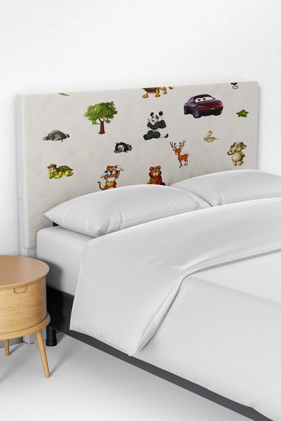 Talia Home Sevimli Hayvanlar ve Şimşek Mcqueen Desenli Çocuk Yatak Baza Başlı...