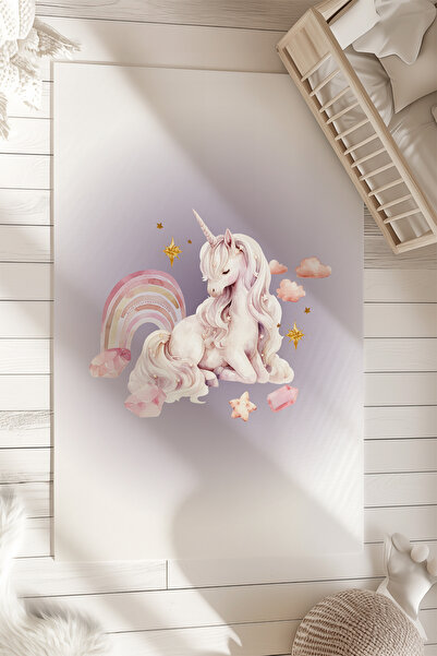 Homiko Mor Unicorn Desenli Çocuk Odası Halısı TLH-321