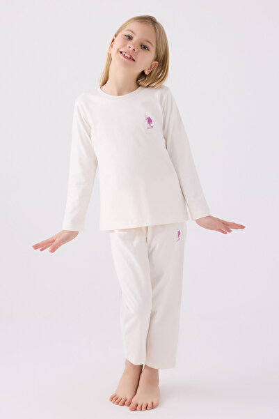 U.S. Polo Assn. Girl's White Long Sleeve Pajama Set