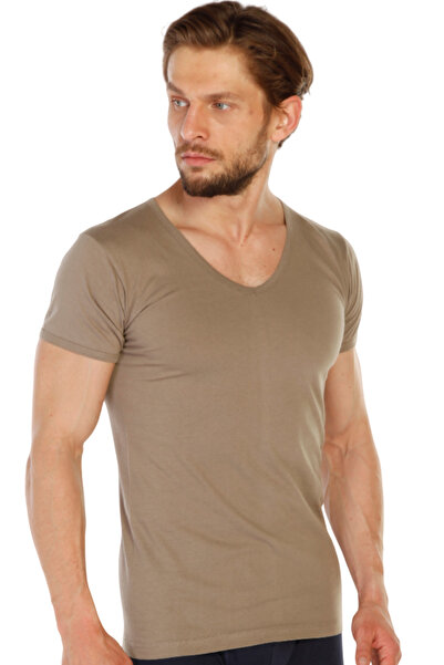 TOLIN Мъжка потник от 100% памук с V-образно деколте, цвят каки, ​​317
